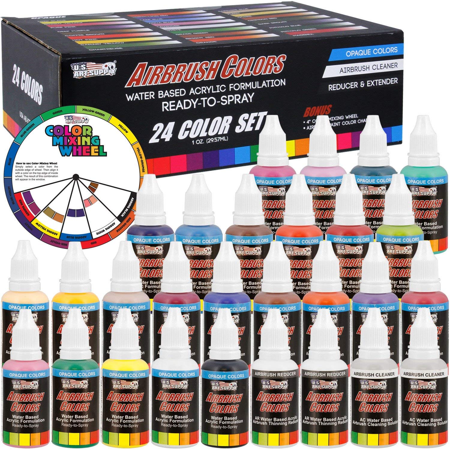 24 Colors Airbrush Paint Kit Water Based Acrylic Paint For Canvas